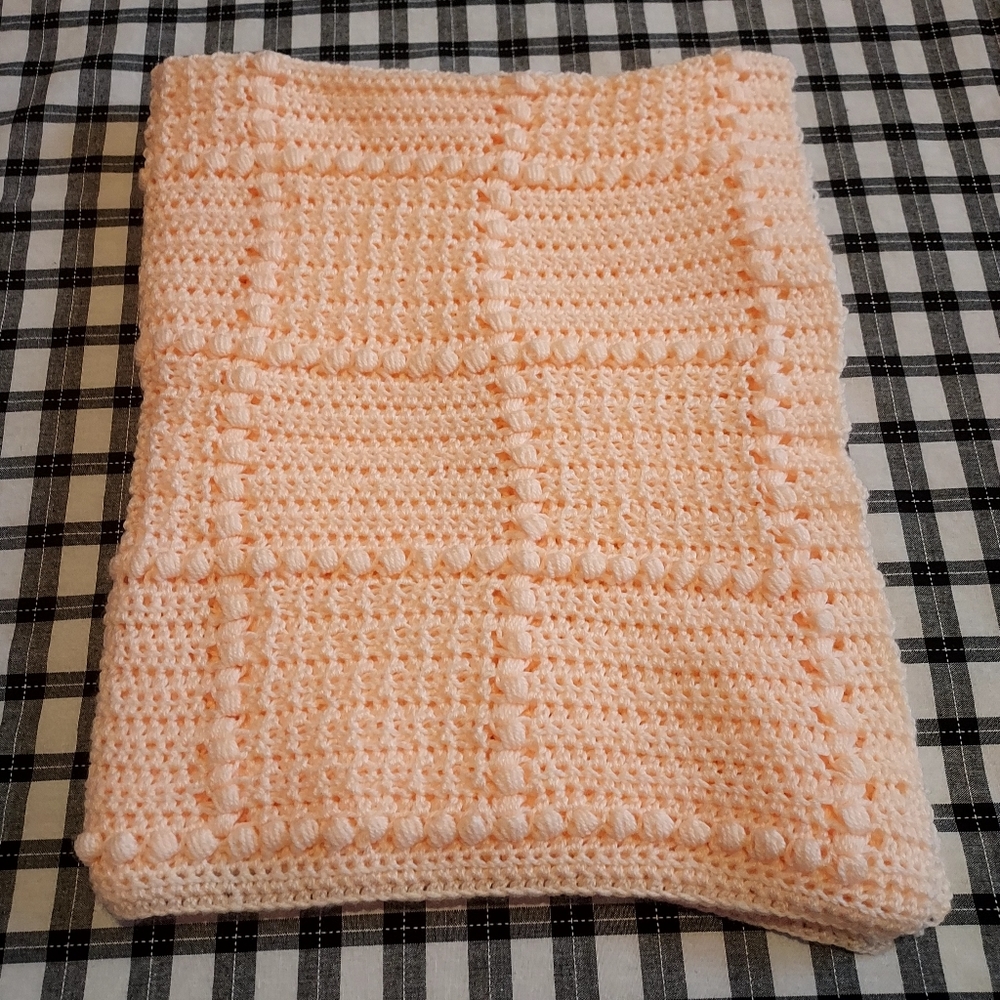 Crochet Baby Blanket Handmade Hand Crafted Peach NEW